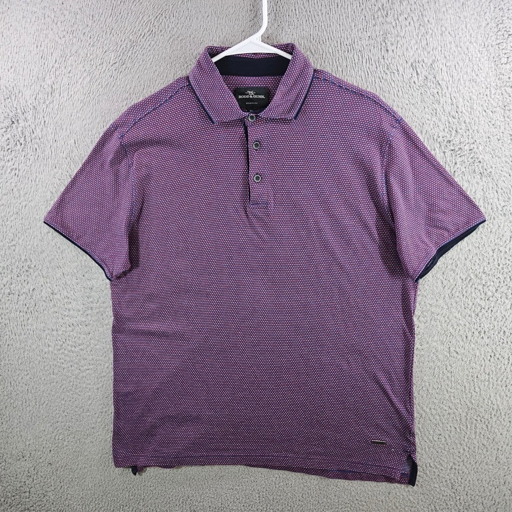 Rodd & Gunn Mens XL Sports Fit Purple Blue Micro Pattern Cotton Polo Shirt